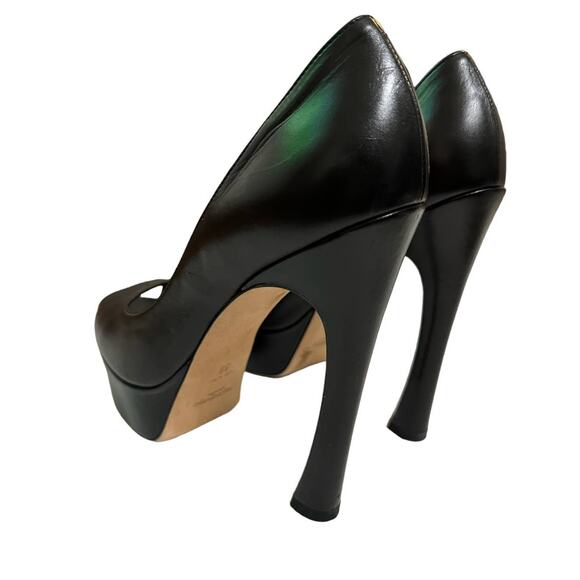 Yves Saint Laurent Black leather peep toe chunky platform pumps size 38 - Picture 7 of 9